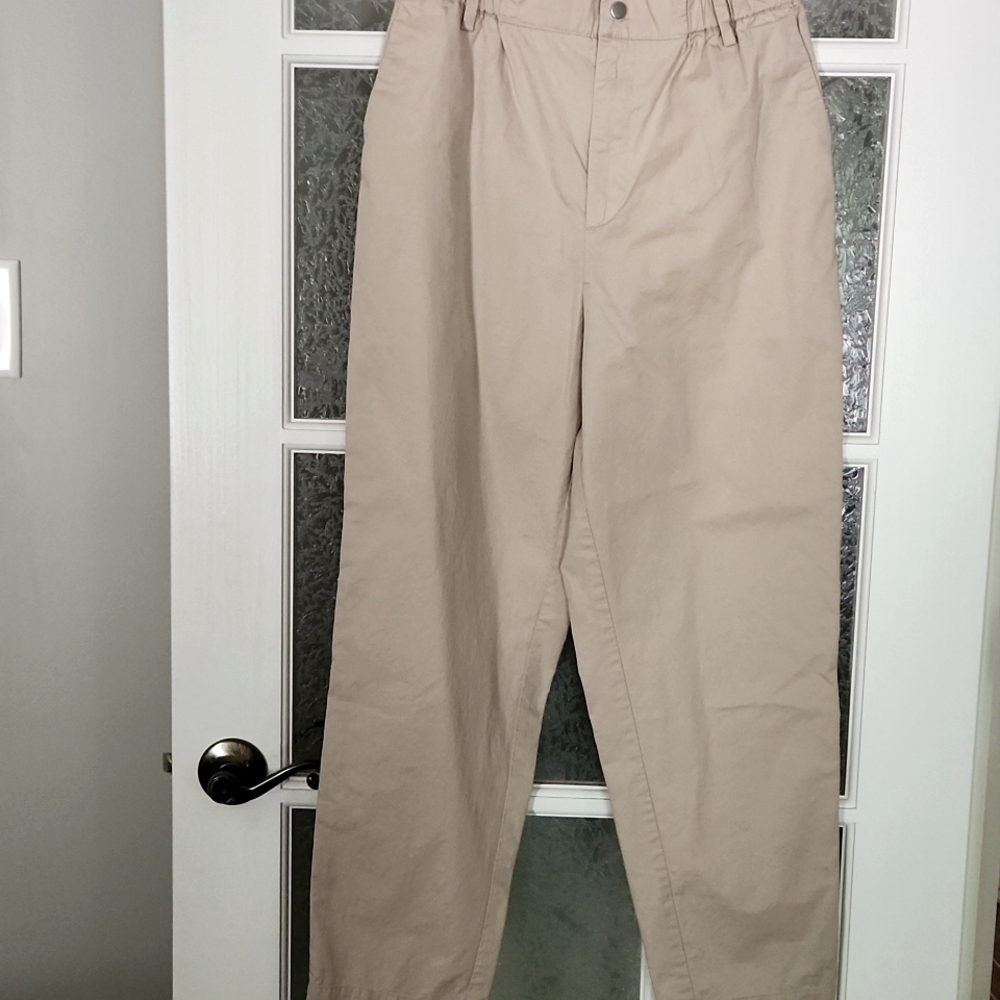 Zara 100 % Cotton Beige Soft Lightweight Baggy Paperbag Pants